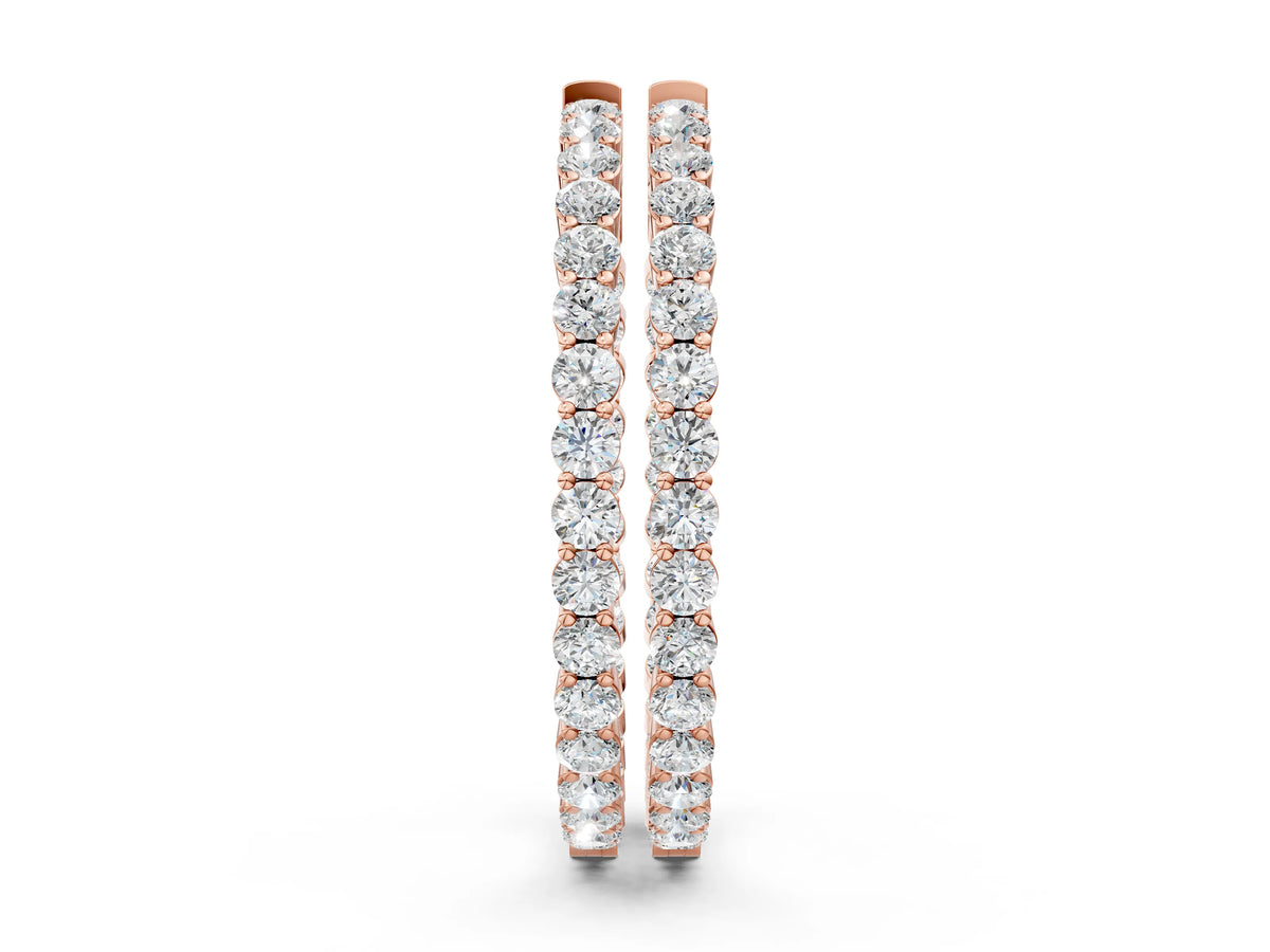 Rose gold Round Diamond Eternity Hoop Earrings with Pavé Setting and Shared Prong