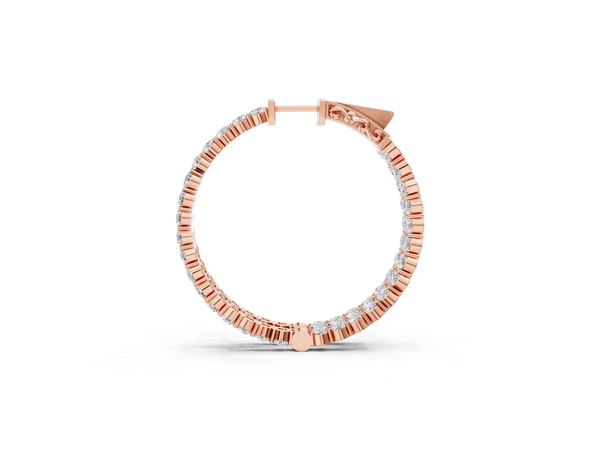 Rose gold Round Diamond Eternity Hoop Earrings with Pavé Setting and Shared Prong_1
