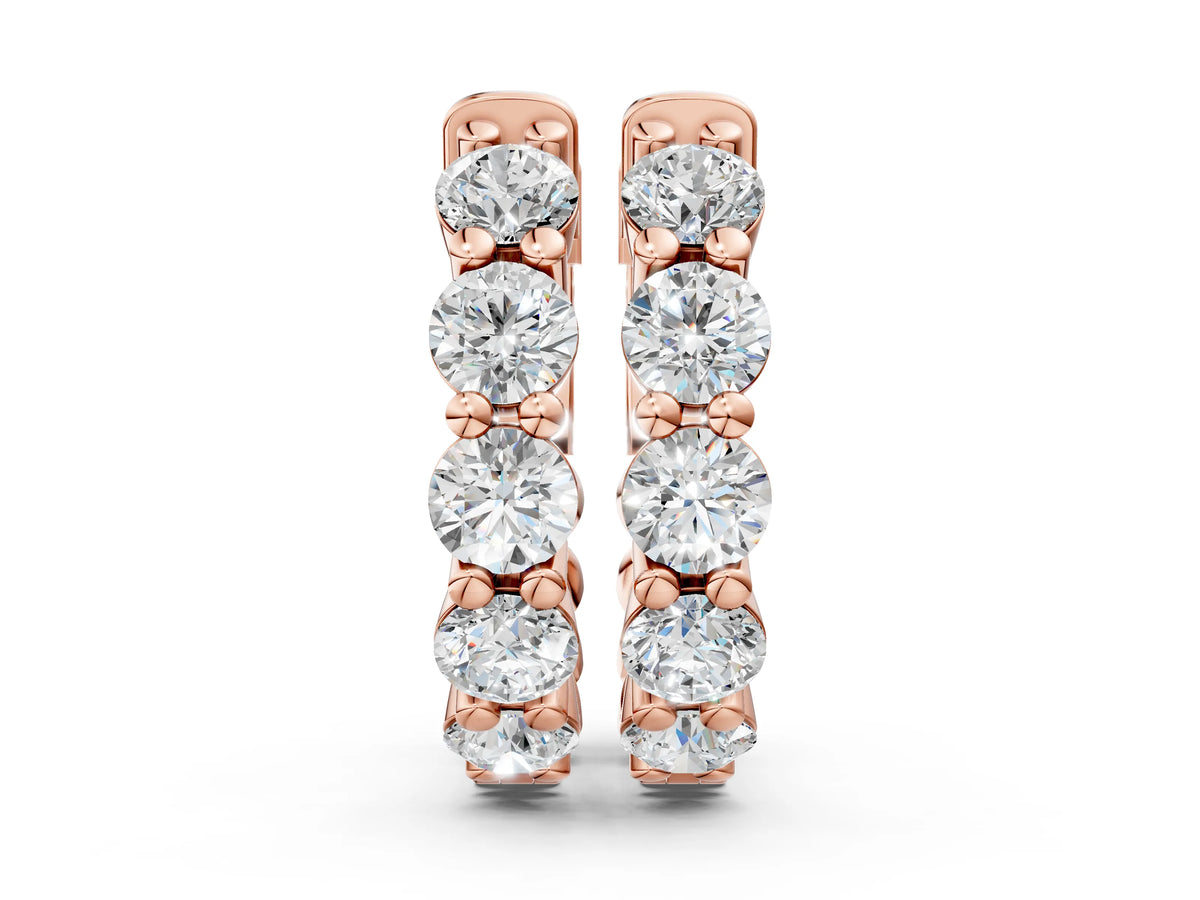 Rose gold Round Diamond Eternity Hoop Earrings with Scalloped Band and Four-Prong Setting
