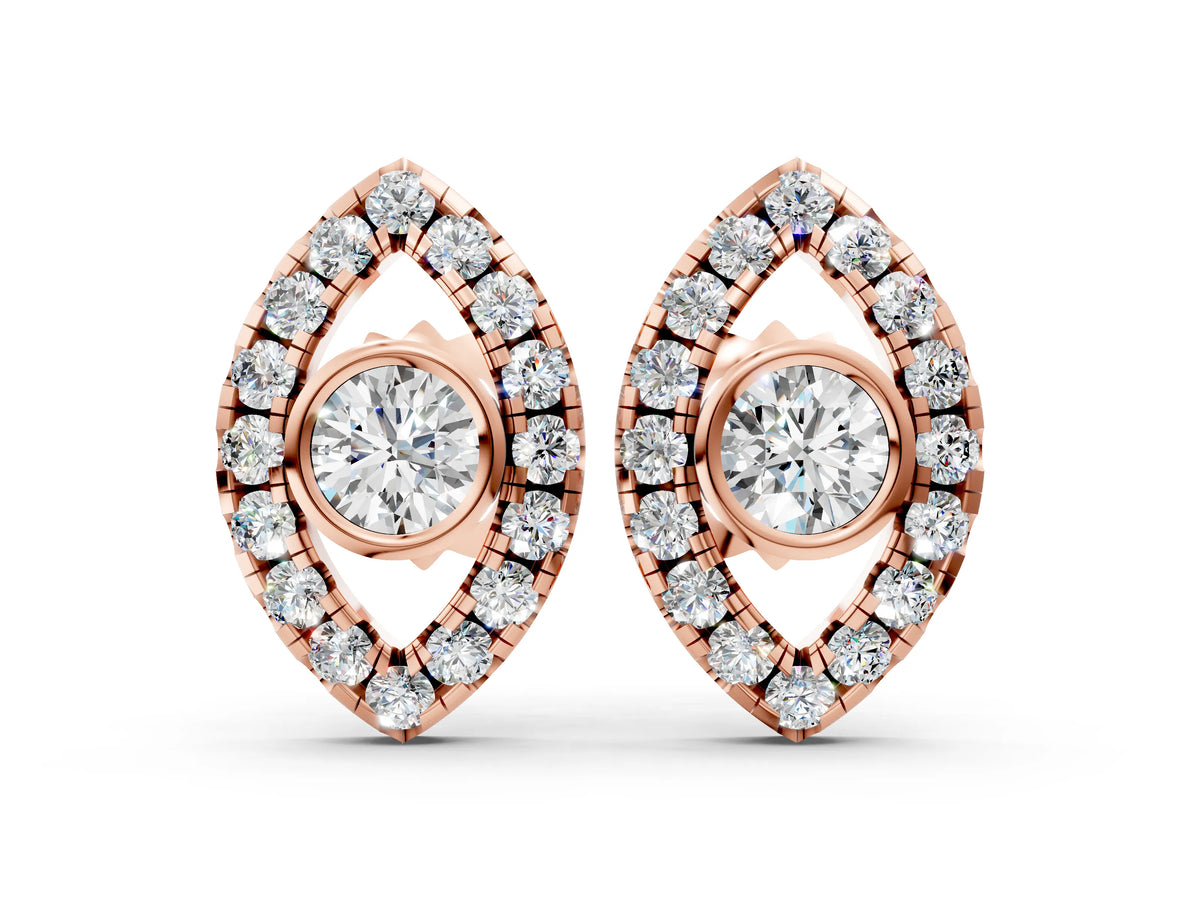 Rose gold Round Diamond Evil Eye Stud Earrings