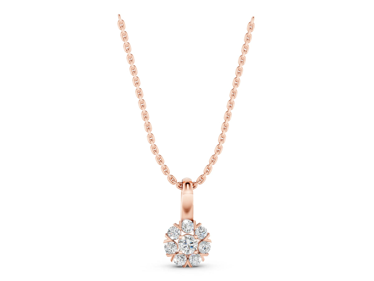 Rose gold Round Diamond Floral Cluster Pendant with Prong Setting_1