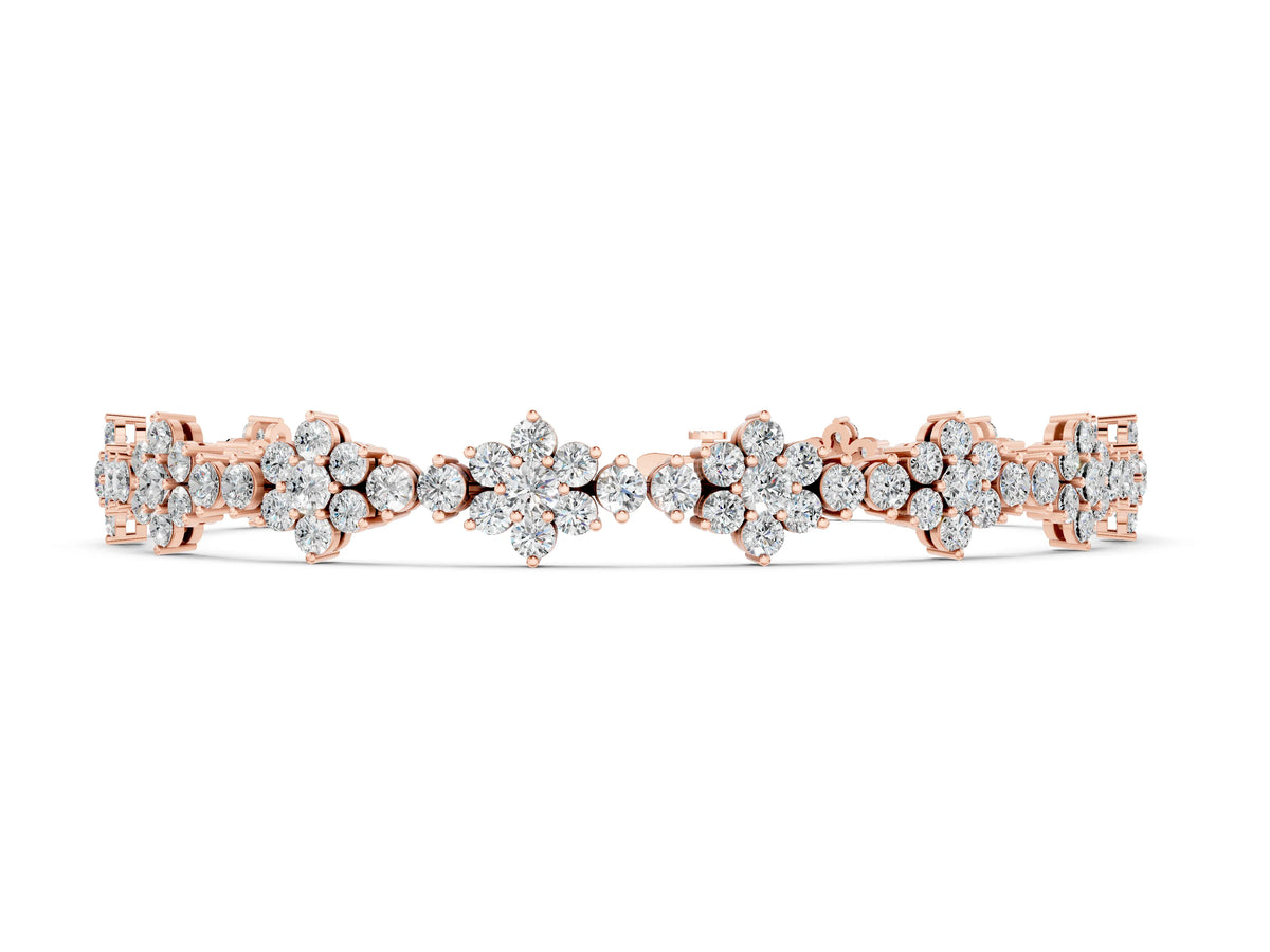 Rose gold Round Diamond Floral Cluster Tennis Bracelet with Prong Setting
