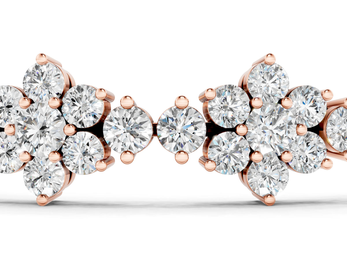 Rose gold Round Diamond Floral Cluster Tennis Bracelet with Prong Setting_1
