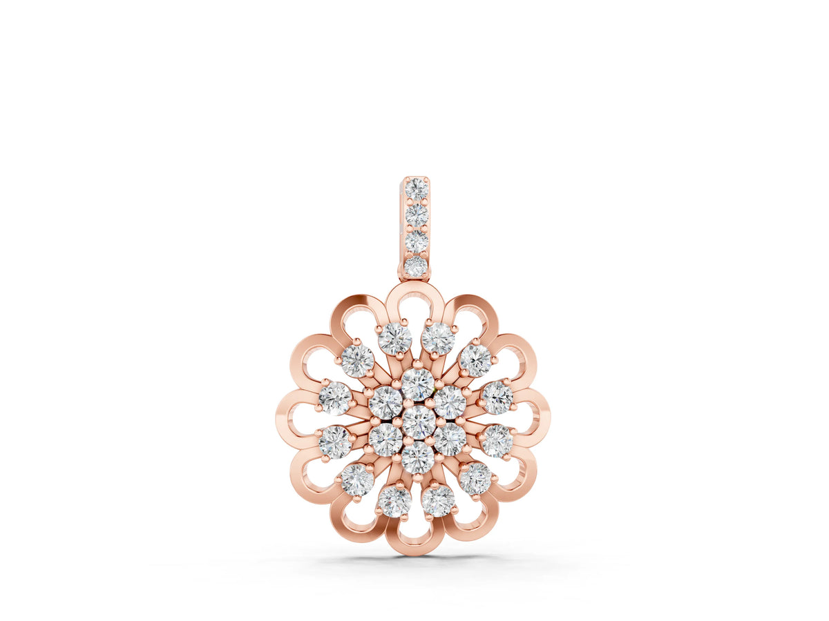 Rose gold Round Diamond Floral Halo Pendant with Prong Setting