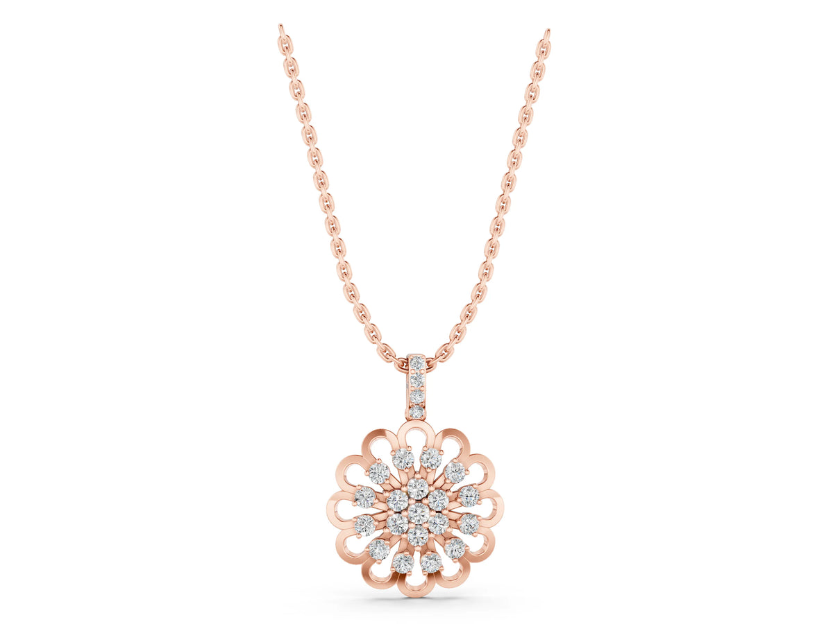 Rose gold Round Diamond Floral Halo Pendant with Prong Setting_1
