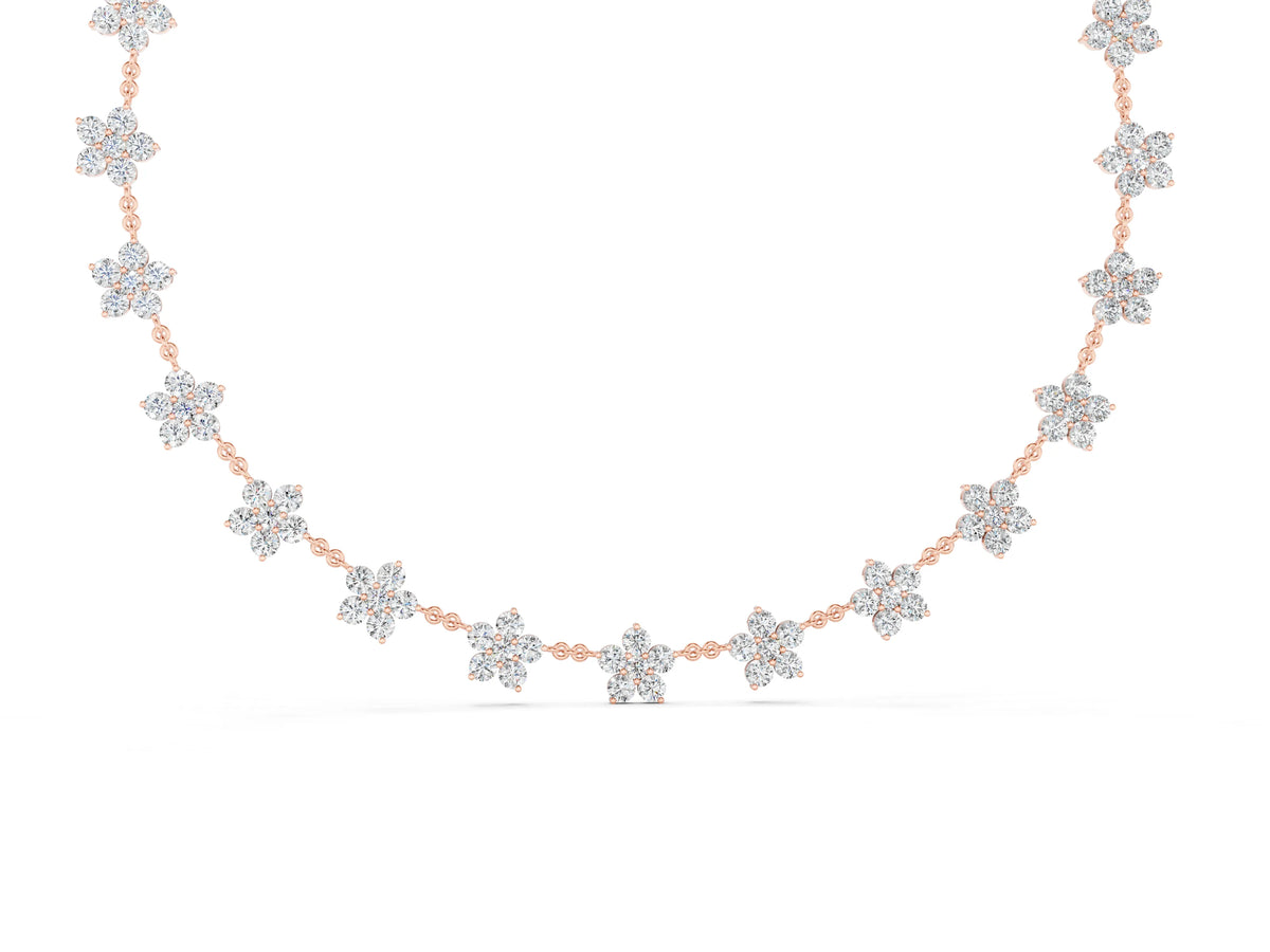 Rose gold Round Diamond Floral Station Necklace with Diamond Accents