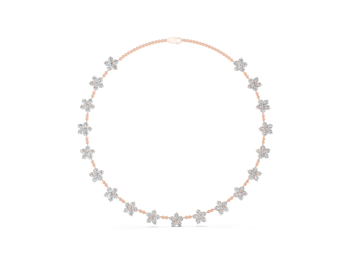 Rose gold Round Diamond Floral Station Necklace with Diamond Accents_1
