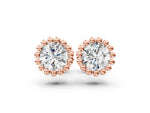 Rose gold Round Diamond Flower Halo Stud Earrings with Petal Prong Setting