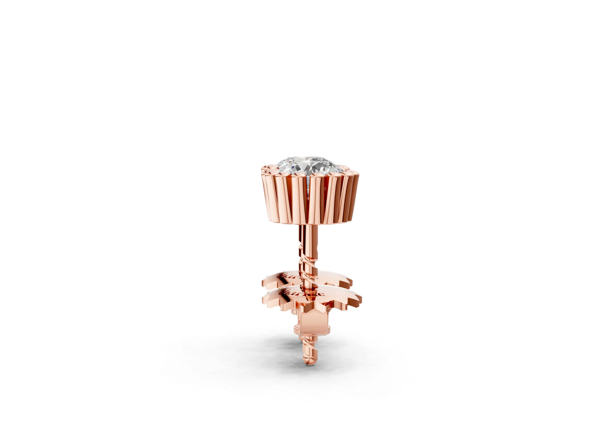 Rose gold Round Diamond Flower Halo Stud Earrings with Petal Prong Setting_2