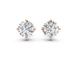 Rose gold Round Diamond Flower Petal Solitaire Stud Earrings