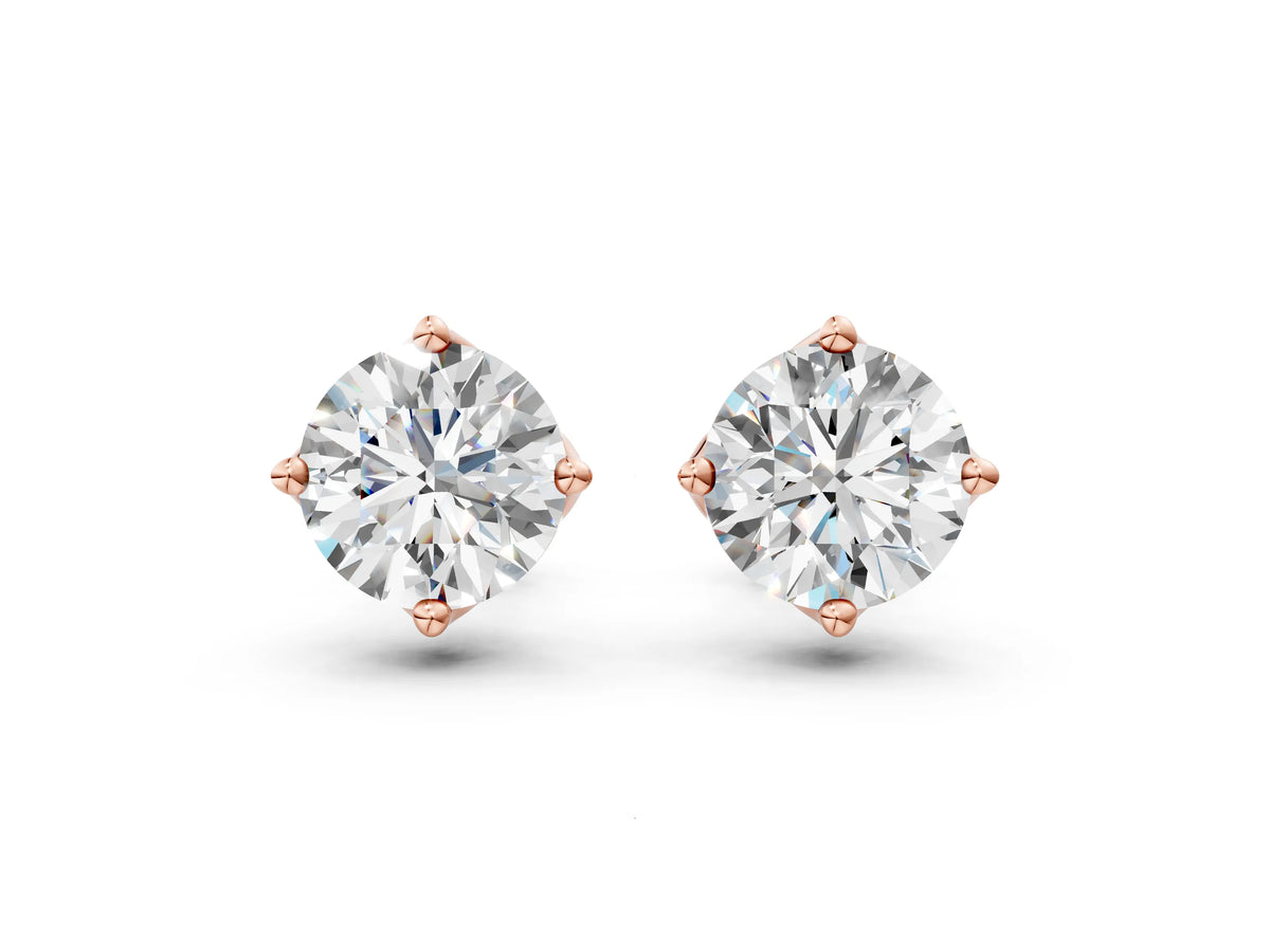 Rose gold Round Diamond Flower Petal Solitaire Stud Earrings
