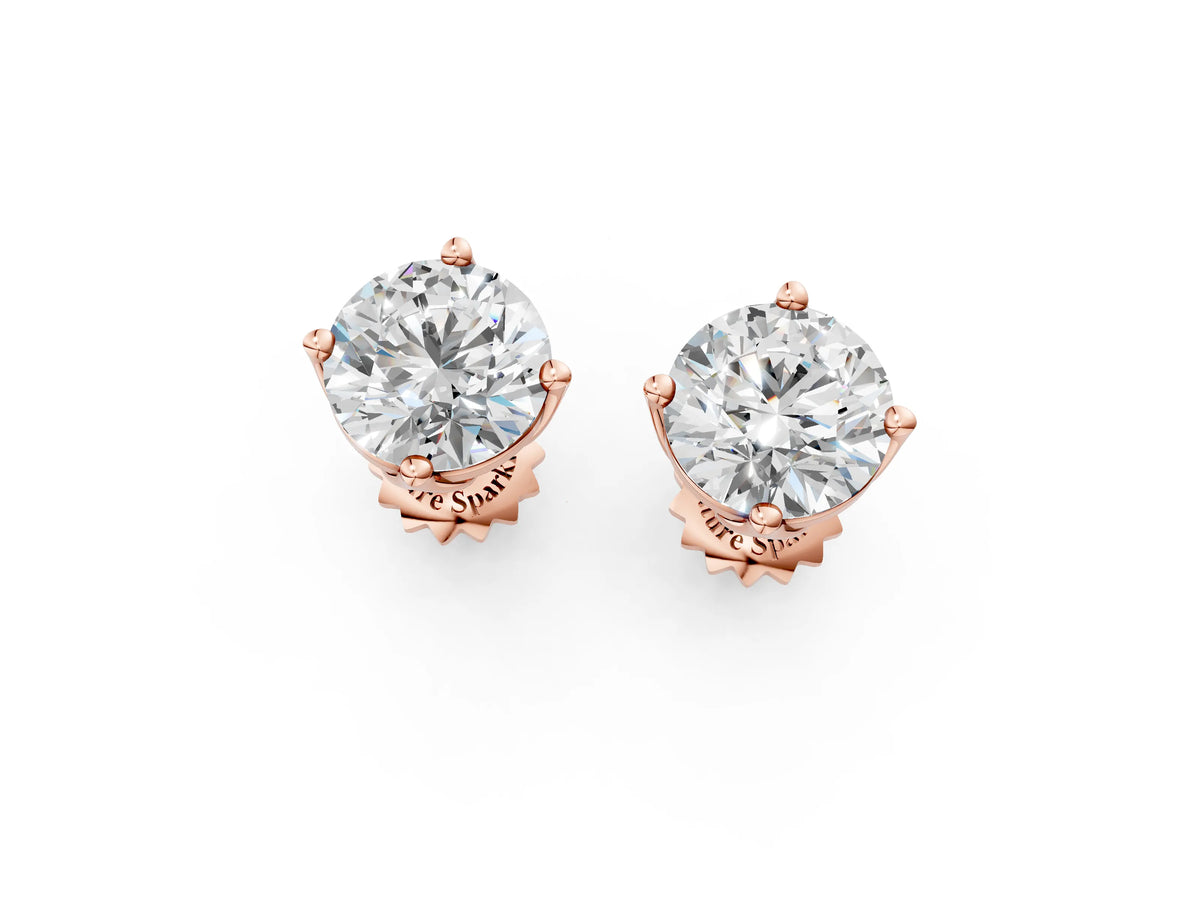 Rose gold Round Diamond Flower Petal Solitaire Stud Earrings_1
