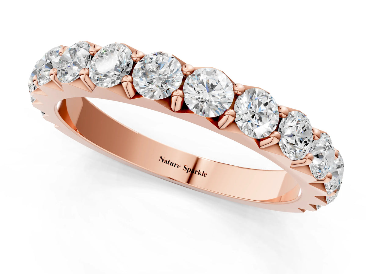 Rose gold Round Diamond Half Eternity Band with Classic Prong Setting_1