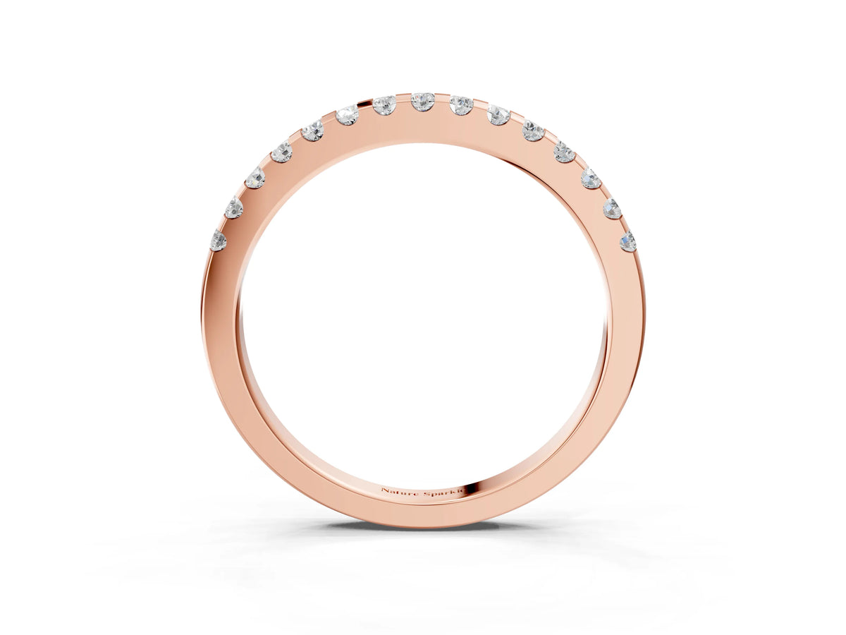 Rose gold Round Diamond Half Eternity Band with Pavé Setting and Shared Prong_3