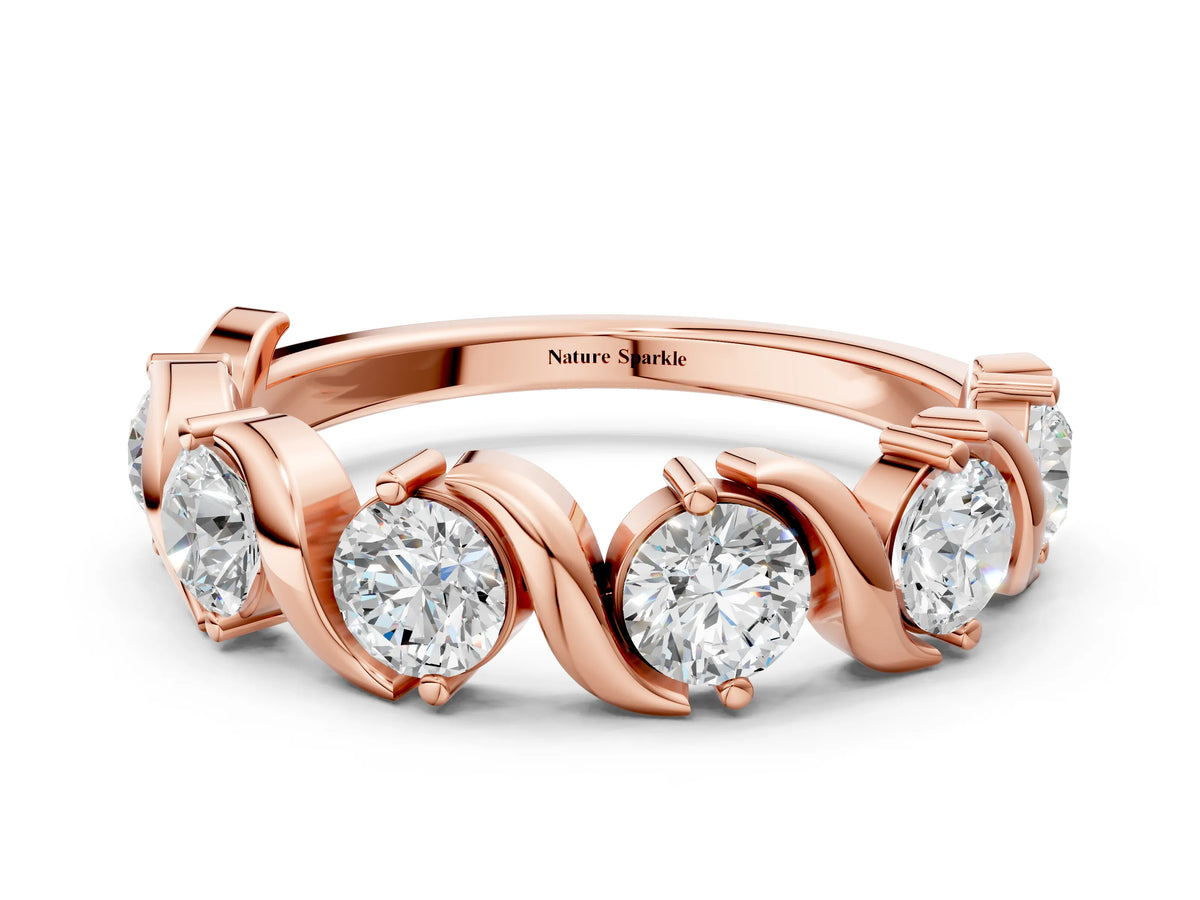 Rose gold Round Diamond Half Eternity Band with Wave Prong Setting