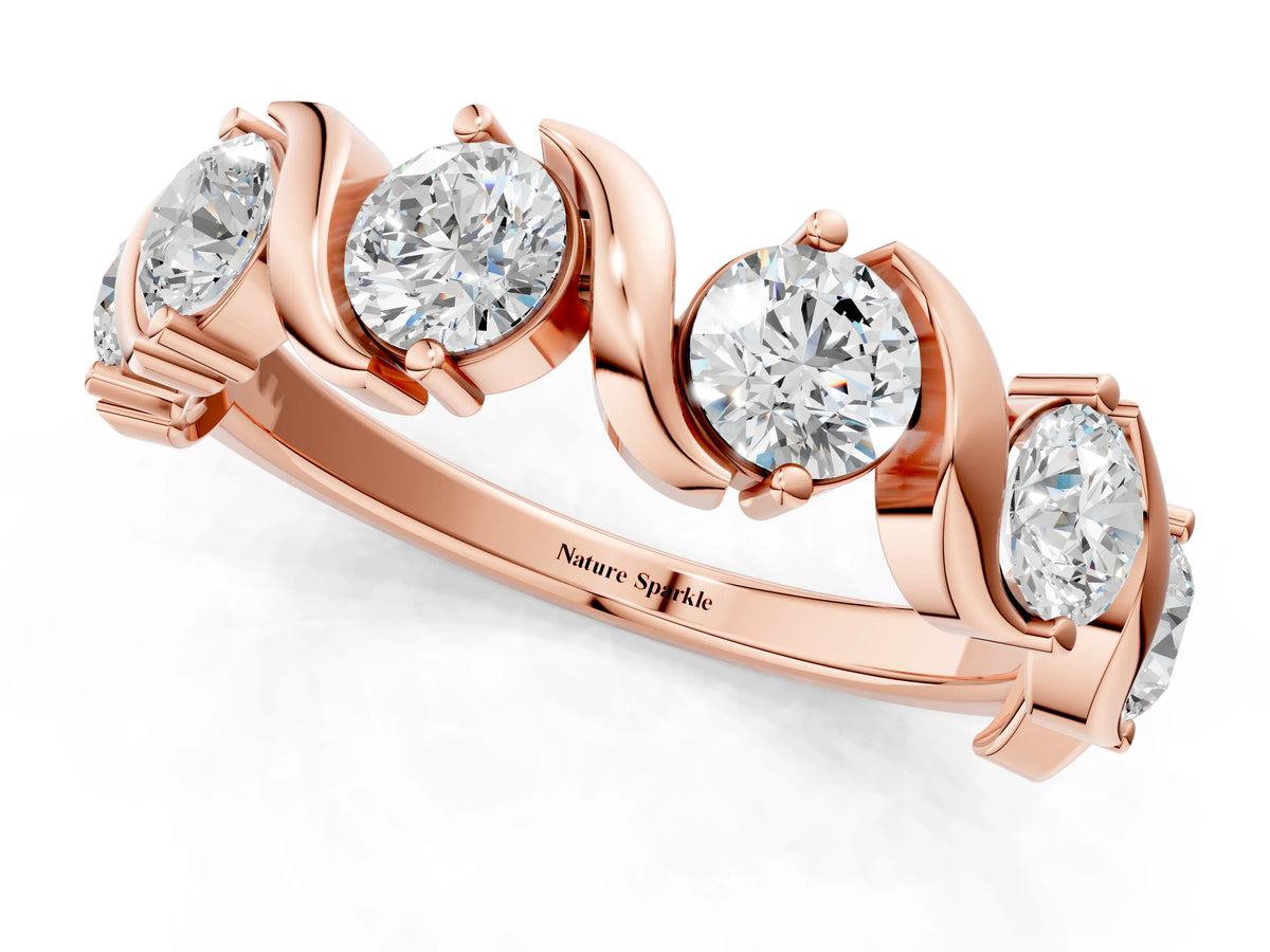 Rose gold Round Diamond Half Eternity Band with Wave Prong Setting_1