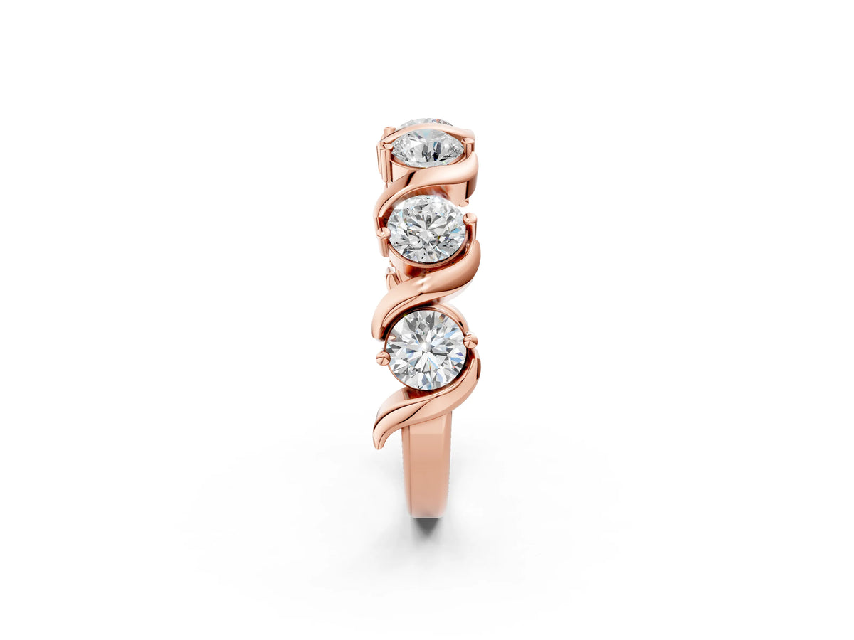 Rose gold Round Diamond Half Eternity Band with Wave Prong Setting_2