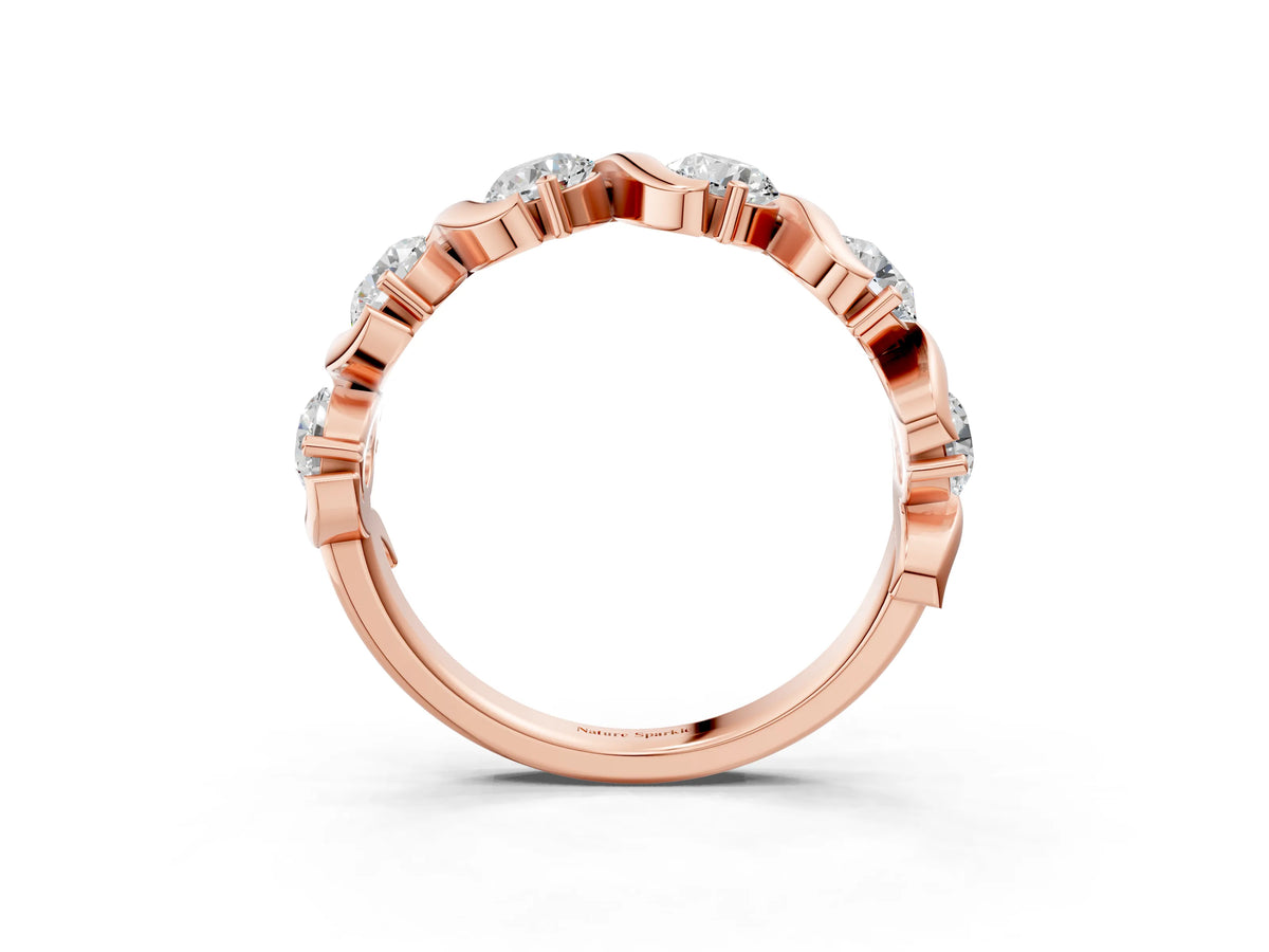 Rose gold Round Diamond Half Eternity Band with Wave Prong Setting_3