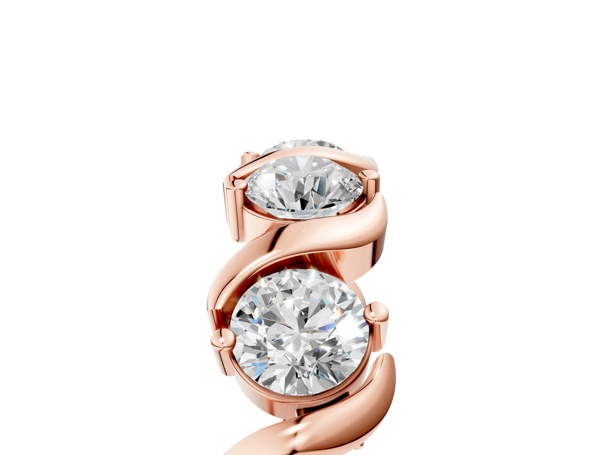 Rose gold Round Diamond Half Eternity Band with Wave Prong Setting_5