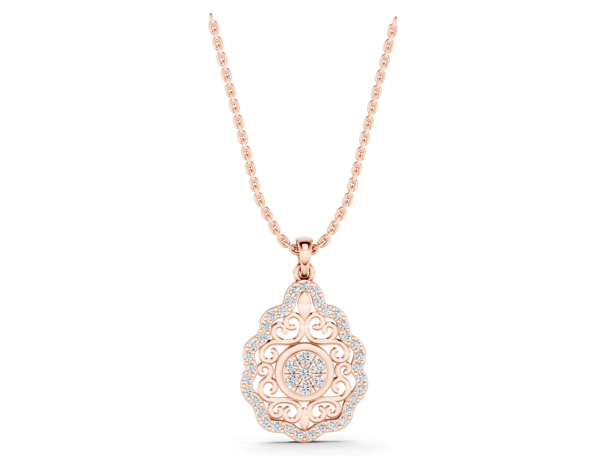 Rose gold Round Diamond Halo Pendant with Filigree Design_1