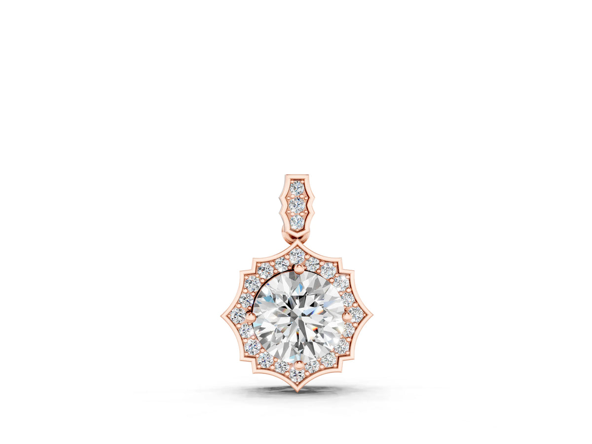 Rose gold Round Diamond Halo Pendant with Milgrain Prong Setting