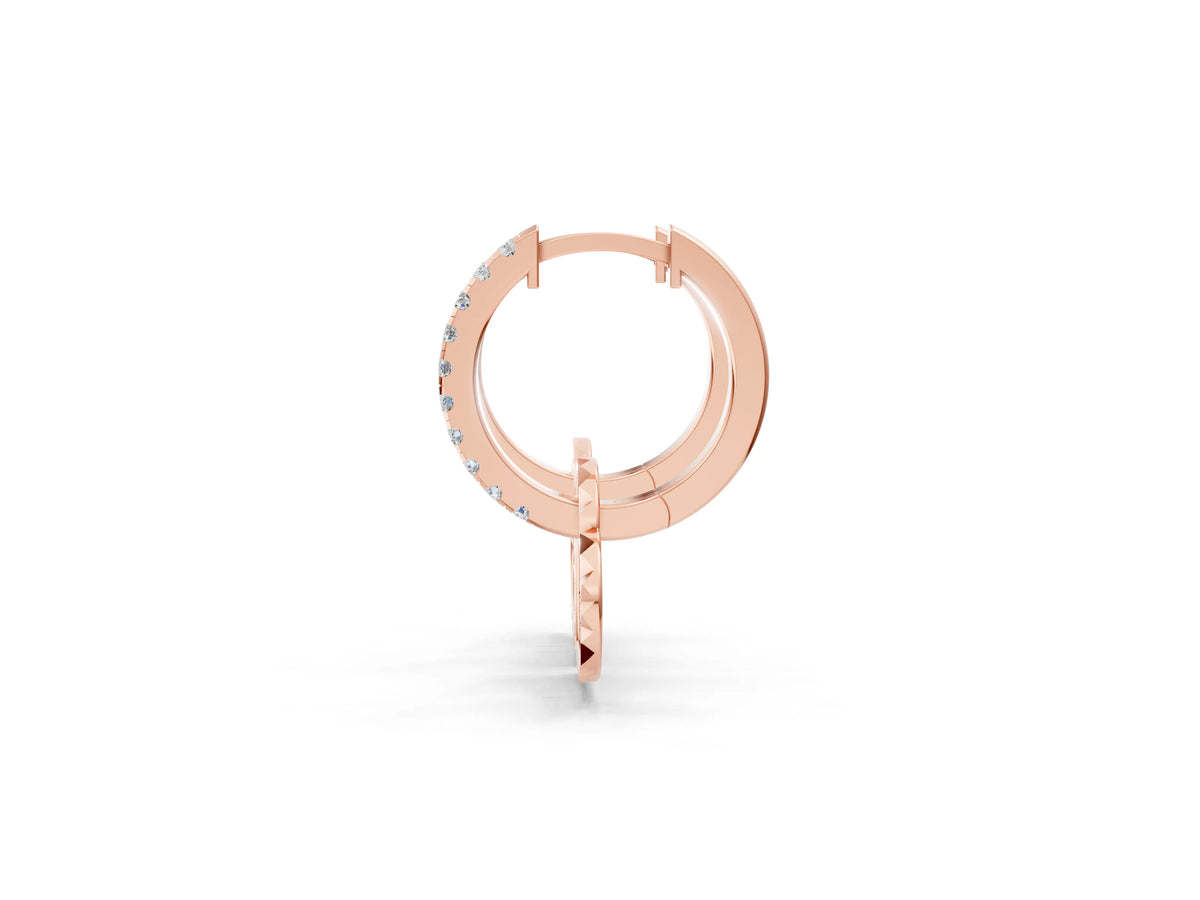 Rose gold Round Diamond Heart Charm Huggie Hoop Earrings_1