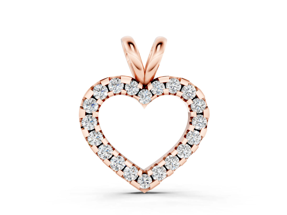 Rose gold Round Diamond Heart Pendant with Pavé Setting