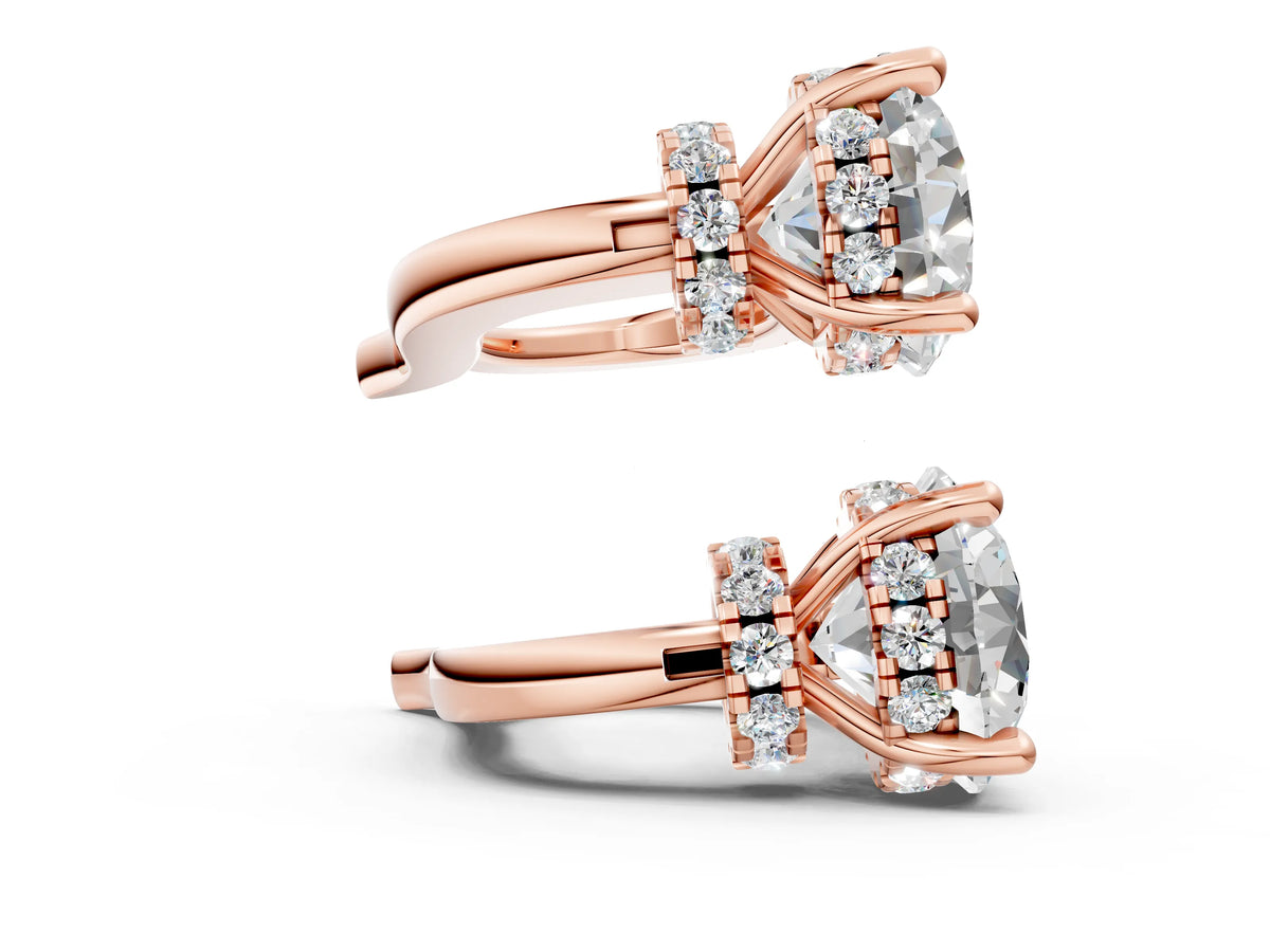 Rose gold Round Diamond Hidden Halo Drop Earrings