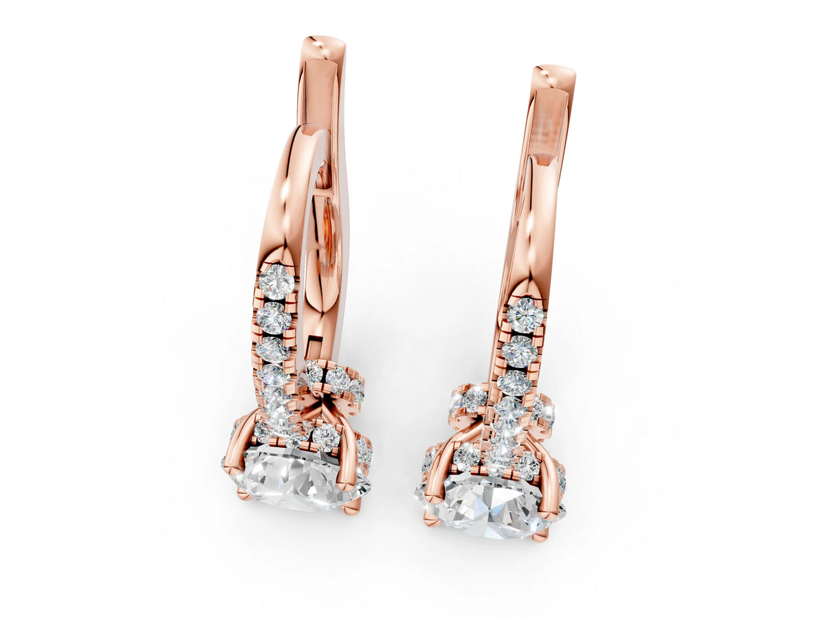 Rose gold Round Diamond Hidden Halo Drop Earrings_1