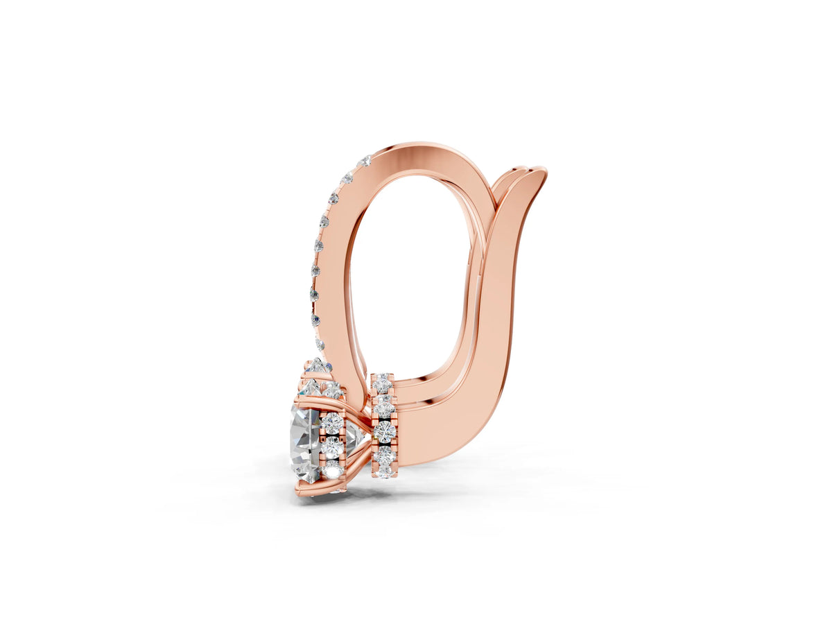 Rose gold Round Diamond Hidden Halo Drop Earrings_2