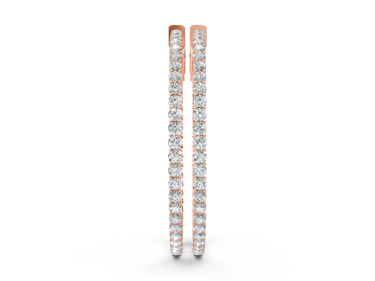 Rose gold Round Diamond Hoop Earrings with Pave Setting and Shared Prong