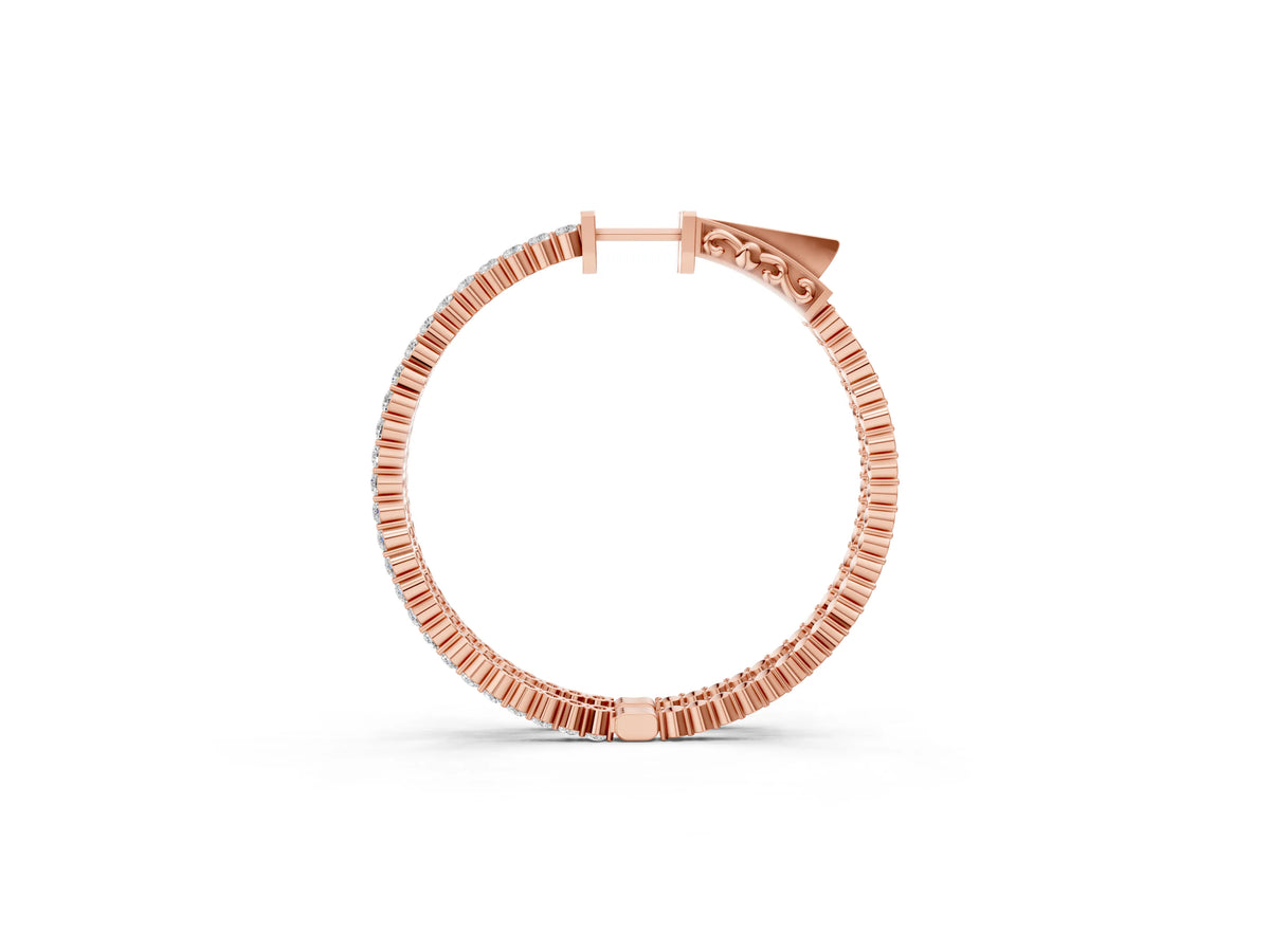 Rose gold Round Diamond Hoop Earrings with Pave Setting and Shared Prong_1