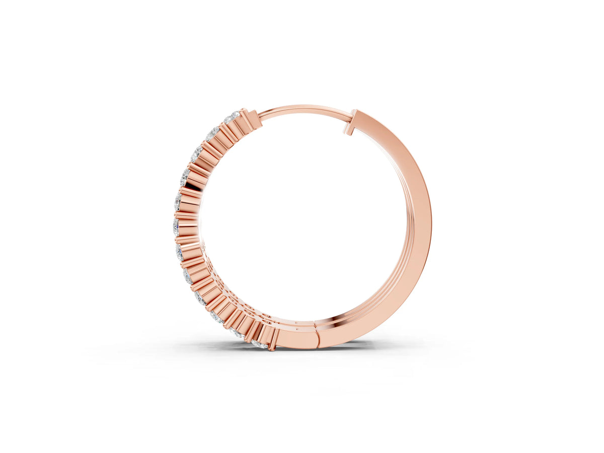 Rose gold Round Diamond Hoop Earrings with Prong Setting_1