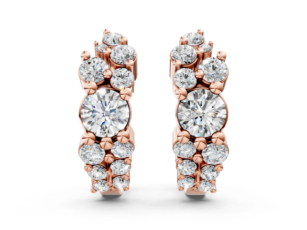 Rose gold Round Diamond Hydrangea Bouquet Hoop Earrings with Diamond Accents