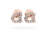 Rose gold Round Diamond Initial A Stud Earrings