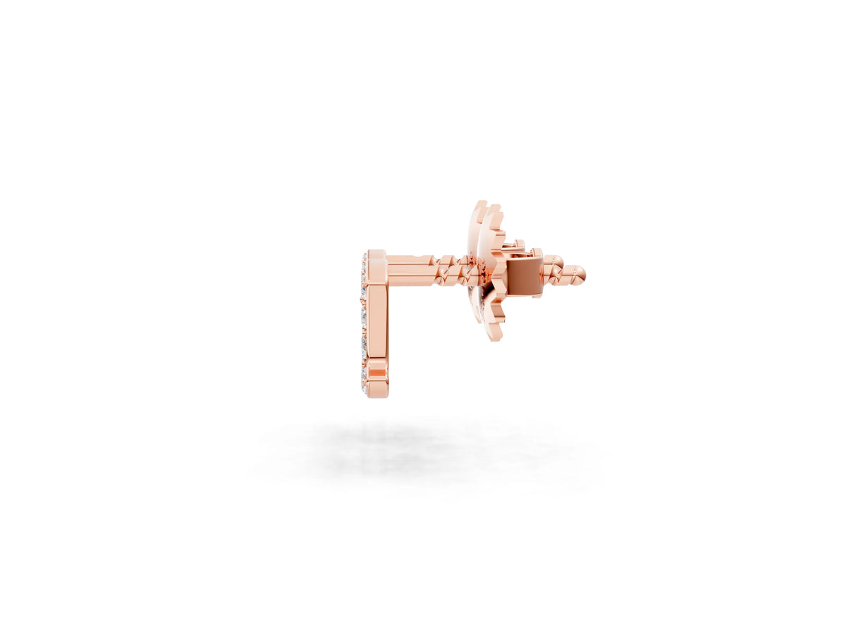 Rose gold Round Diamond Initial A Stud Earrings_1