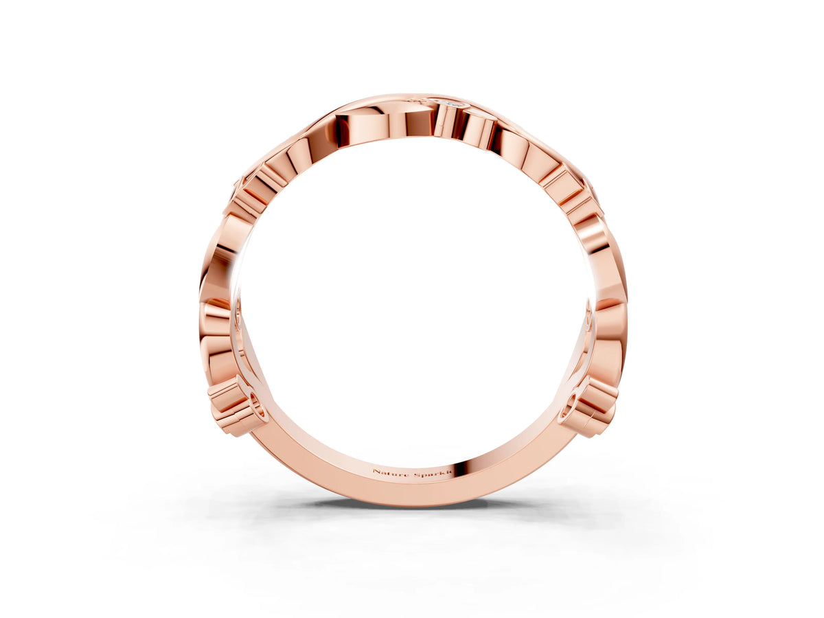 Rose gold Round Diamond Leaf Eternity Band with Bezel Setting_3