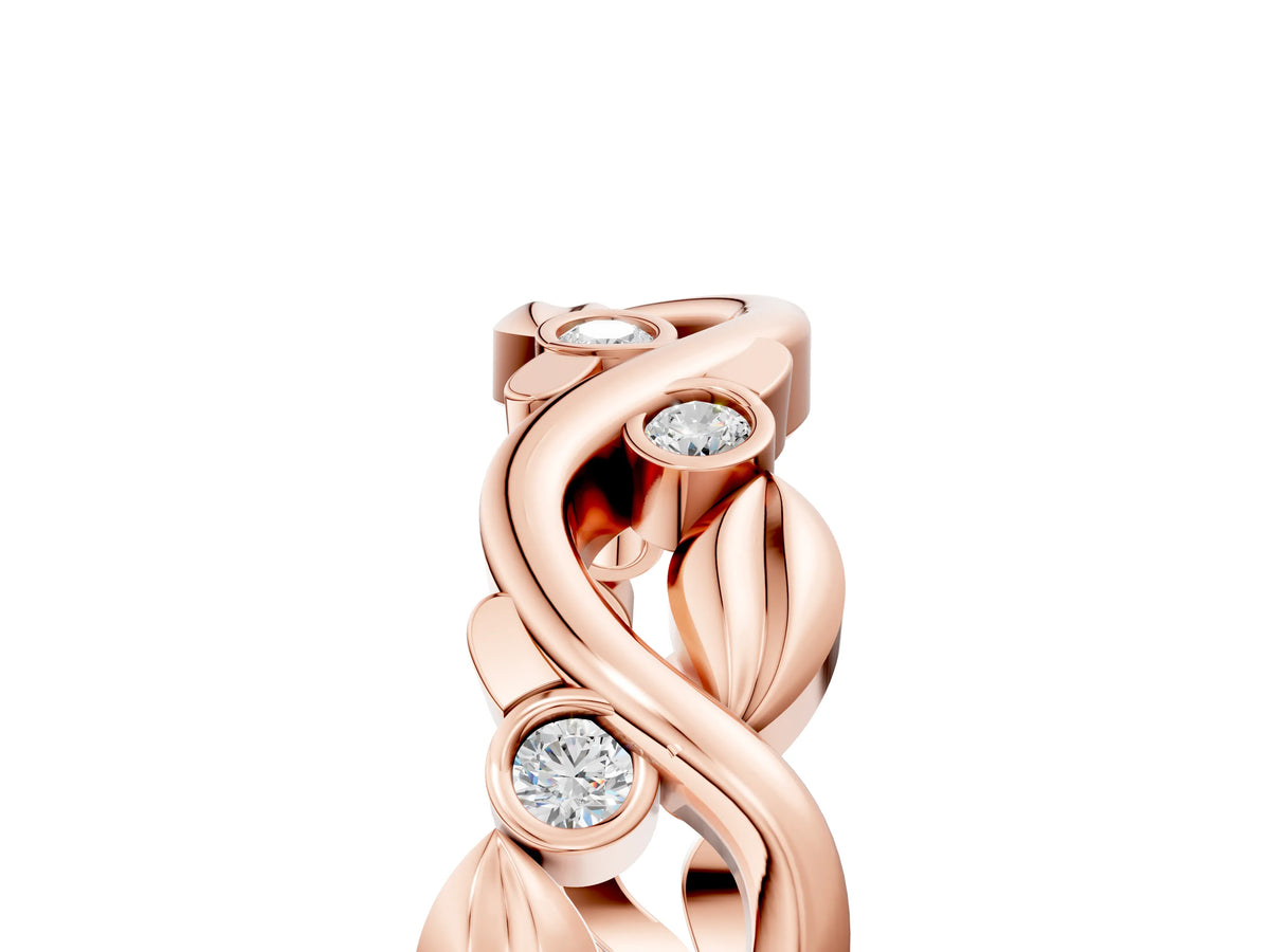 Rose gold Round Diamond Leaf Eternity Band with Bezel Setting_5