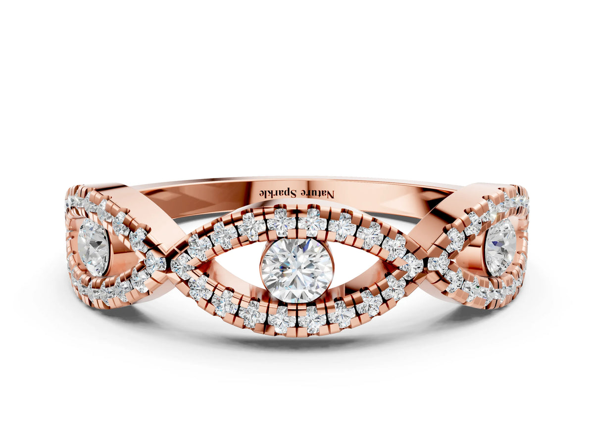 Rose gold Round Diamond Marquise Halo Twist Band with Pavé Setting