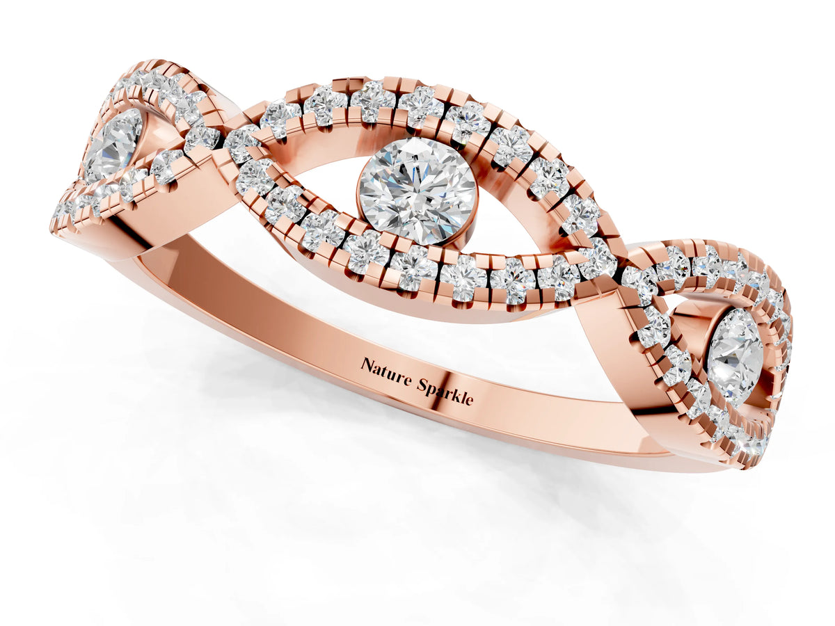 Rose gold Round Diamond Marquise Halo Twist Band with Pavé Setting_1