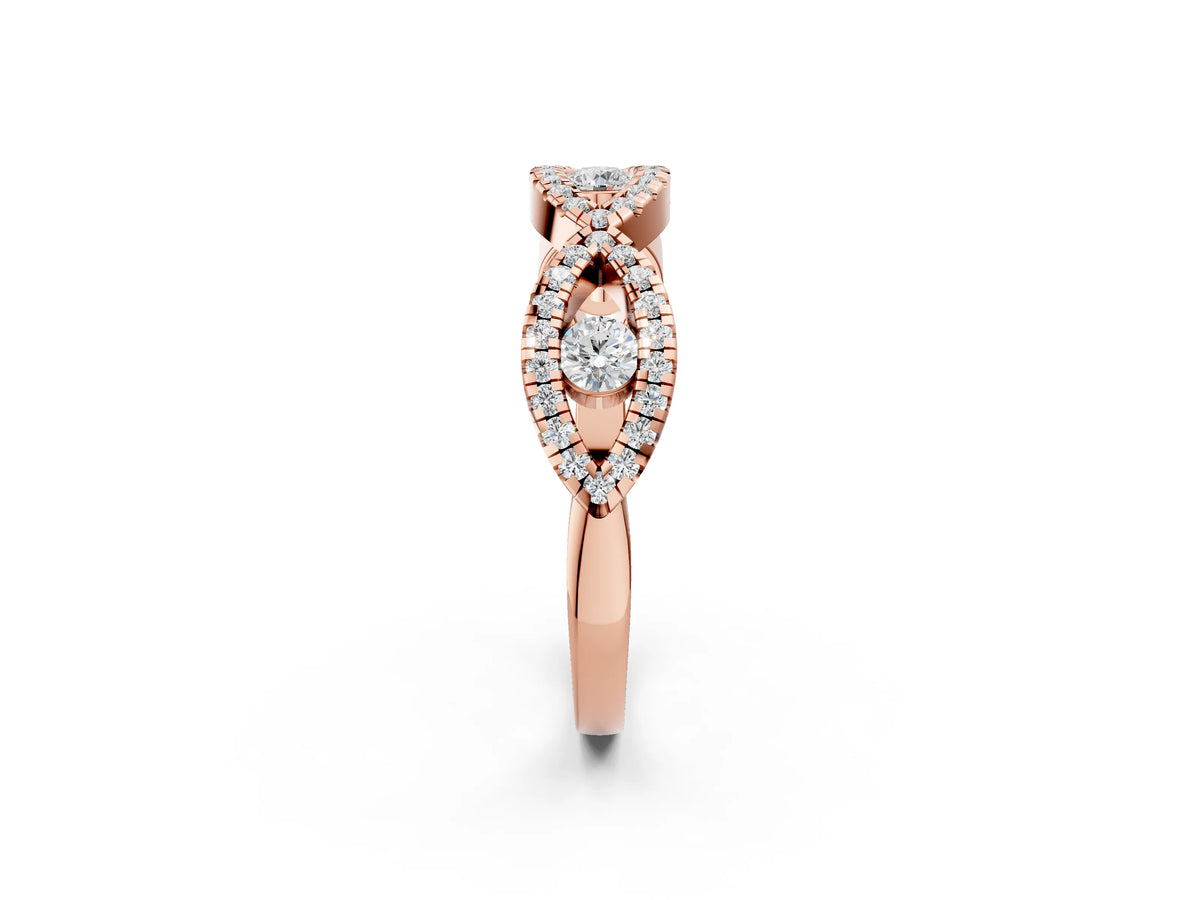 Rose gold Round Diamond Marquise Halo Twist Band with Pavé Setting_2