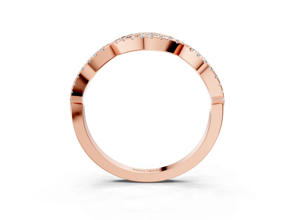 Rose gold Round Diamond Marquise Halo Twist Band with Pavé Setting_3