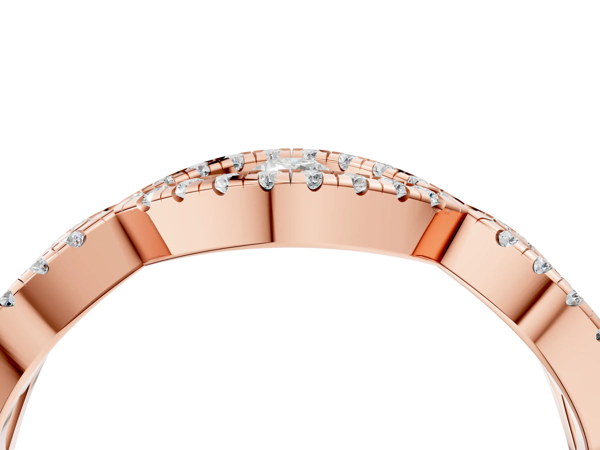 Rose gold Round Diamond Marquise Halo Twist Band with Pavé Setting_4