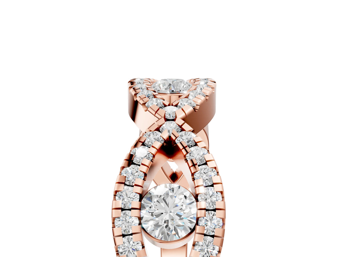 Rose gold Round Diamond Marquise Halo Twist Band with Pavé Setting_5