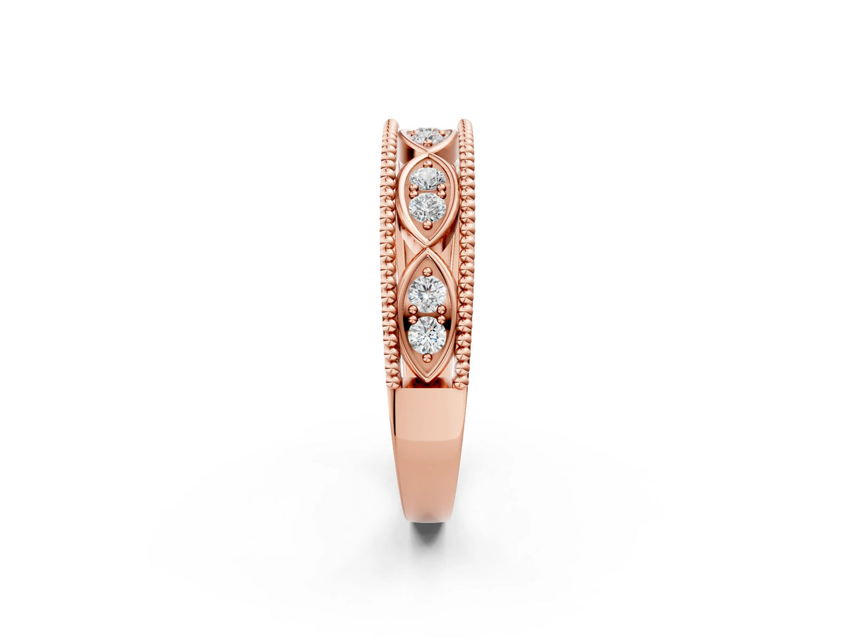 Rose gold Round Diamond Marquise Milgrain Two-Tone Prong Set Band_2