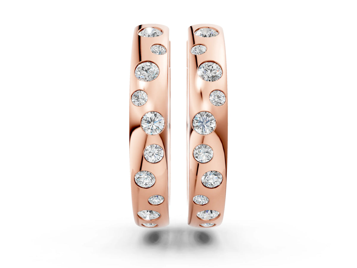 Rose gold Round Diamond Mosaic Hoop Earrings