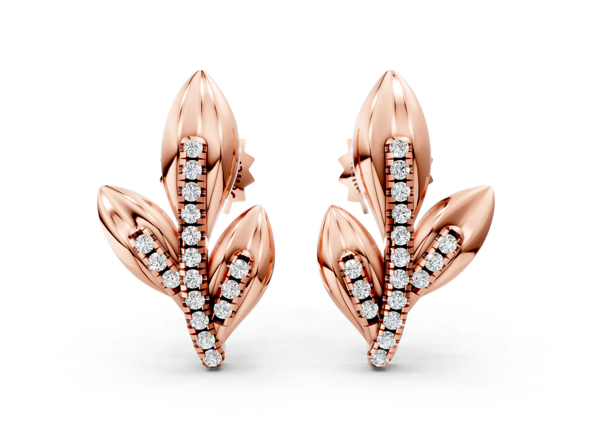 Rose gold Round Diamond Olive Branch Stud Earrings