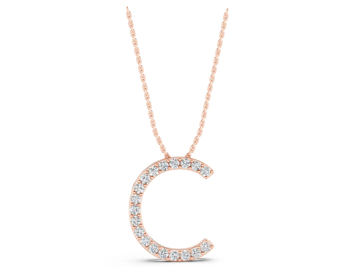 Rose gold Round Diamond Pavé C Pendant Necklace_1