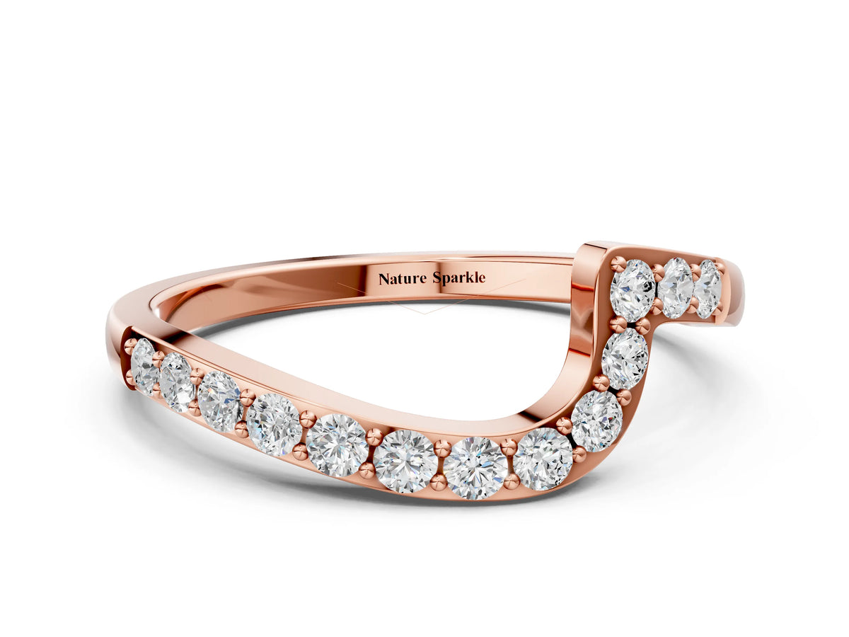 Rose gold Round Diamond Pavé Chevron Wedding Band
