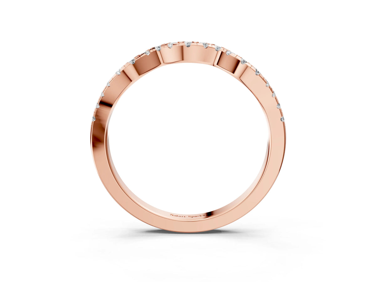 Rose gold Round Diamond Pavé Curved Wedding Band_3